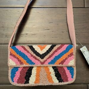 Viral Beaded Bag America & Beyond Pink Striped Shoulder Bag New